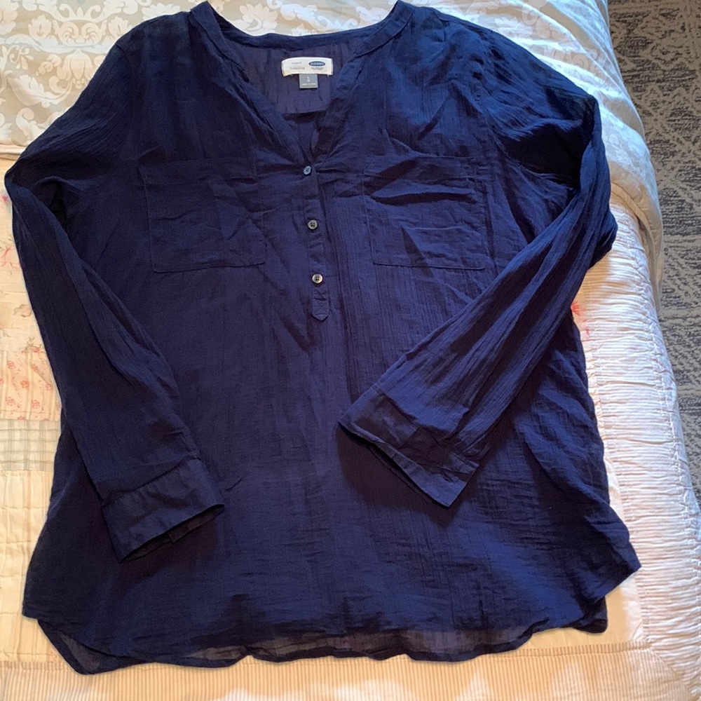 Old Navy, navy blue tunic sheer top size large